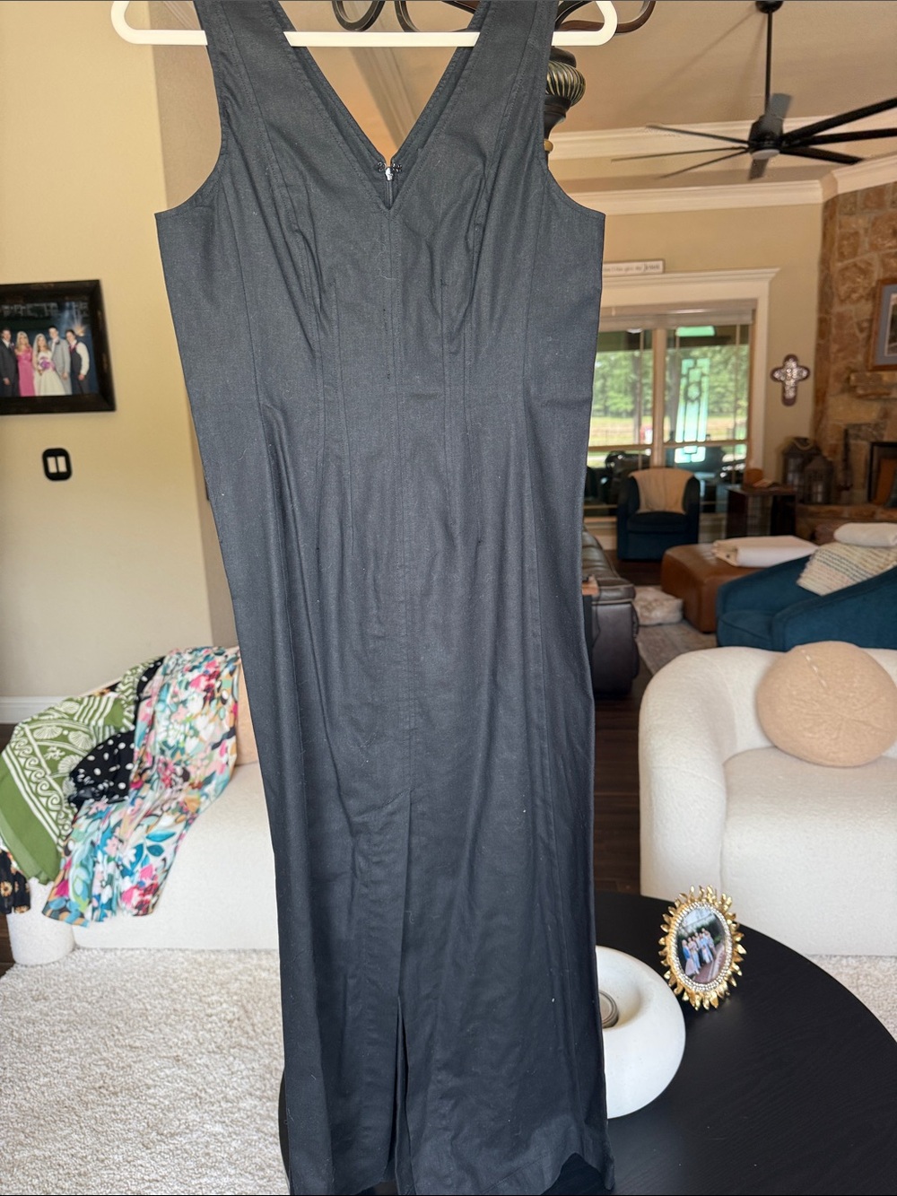 Banana Republic Black V‑Neck Midi Linen Blend Sheath Dress